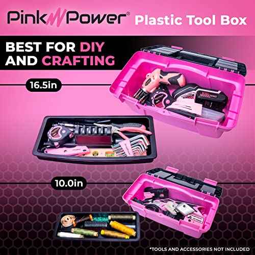 Pink Tool Box for Women - Sewing, Art & Craft Organizer Small & Large Plastic Tool Box with Handle - Pink Toolbox Sewing Tool Storage Box - Portable Mini Locking Tool Boxes (2 Pack)
