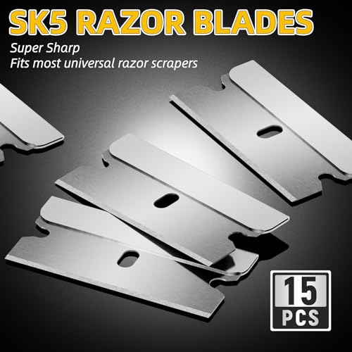Red 1 Pack Razor Blade Scraper Kit with 15 Extra Blades for Glass & Surface Cleaning