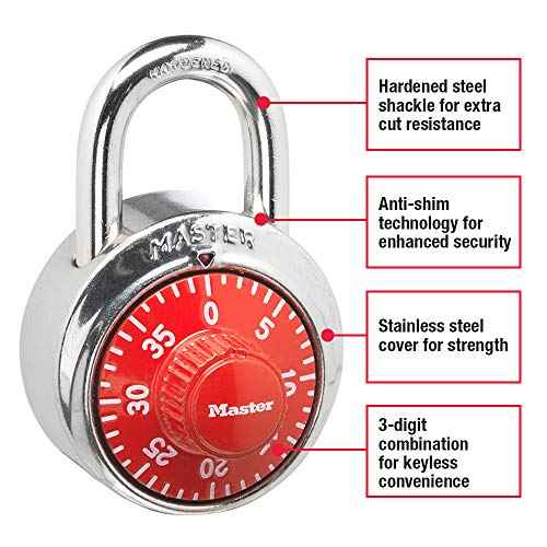 Master Lock 1504D Locker Lock Combination Padlock, 1 Pack, Red