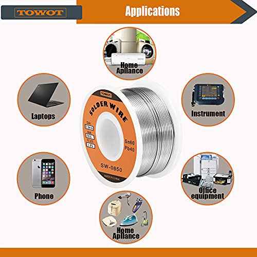 TOWOT Tin Lead Rosin Core Solder Wire for Electrical Soldering, Content 1.8% Solder Flux Sn60-Pb40 (0.8mm, 50g)