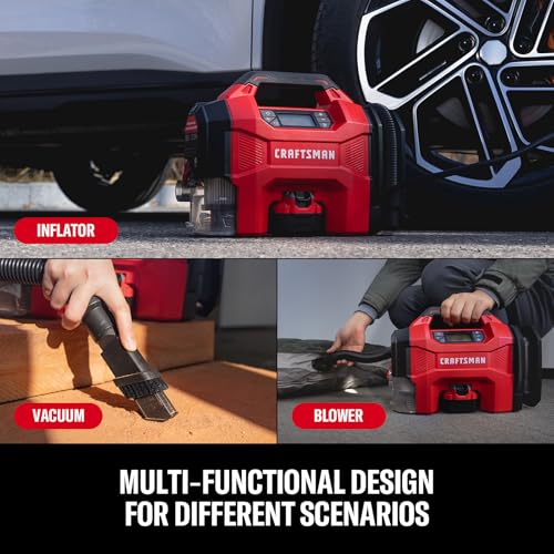 CRAFTSMAN 3-in-1 Tire Inflator, Portable Air Compressor & Vacuum, Tool Only