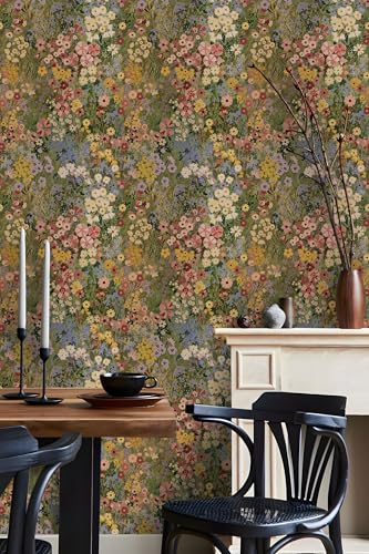 Vintique Peel and Stick Floral Wallpaper - Green, Pink, Yellow - 17.3" x 118"
