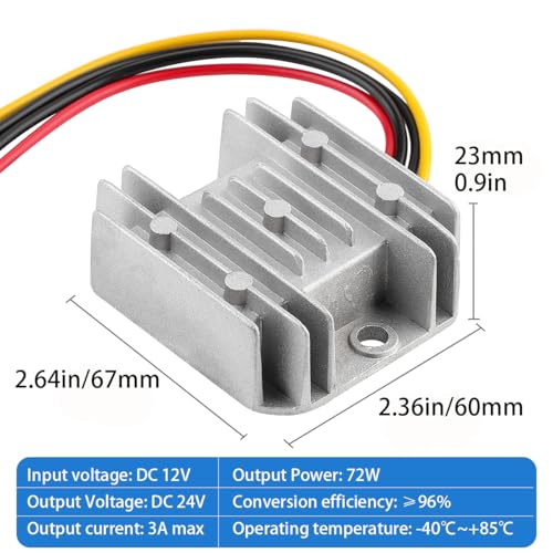 HOMELYLIFE 12V to 24V 3A 72W Voltage Booster Power Converter - Waterproof