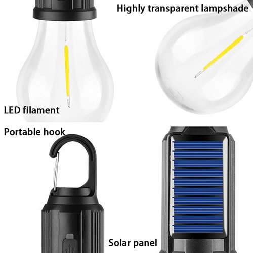 Solar Rechargeable Hooked Camping Light, Waterproof Portable Solar Camping Light, 3 Light Modes Adjustable Camping Lamps for Hiking, Party, Camping, Fishing (4Pcs)