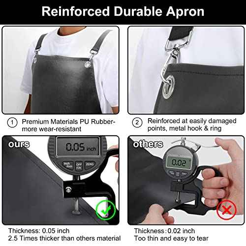 Waterproof Rubber Apron, 48" XL Anti-Tear Heavy Duty Vinyl Adjustable Thicker Cross Back for Restaurant Dishwashing, Butcher, Lab Work, Dog Grooming - Black