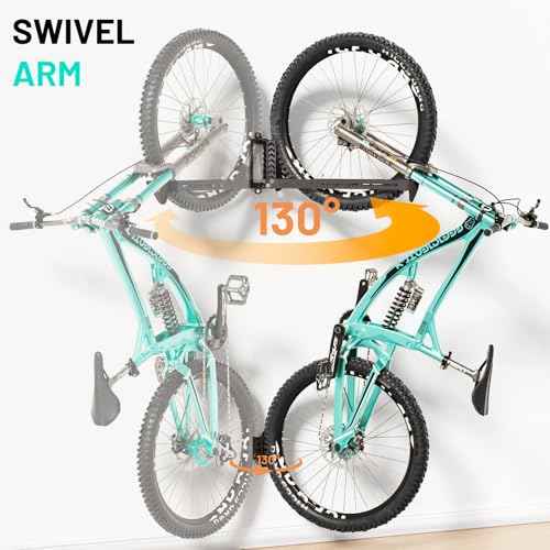 Swivel Bike Rack Wall Mount, Bike Hangers for Garage, Space-Saving Vertical Bike Holder, Holds up to 77 lbs, Bicycle Wall Hanger Storage, No Heavy Lifting Required Indoor Hanging Bike Rack-Black