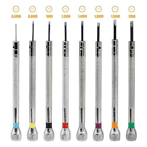 Hordion 8Pcs Micro Precision Screwdriver Set, Jewelers Screwdriver Set, Watch Screwdriver Kit 0.6-2mm for Watch, Jewelry, Eyeglasses, Sunglass, Electronics, Computer, Toys Repair (Flat)