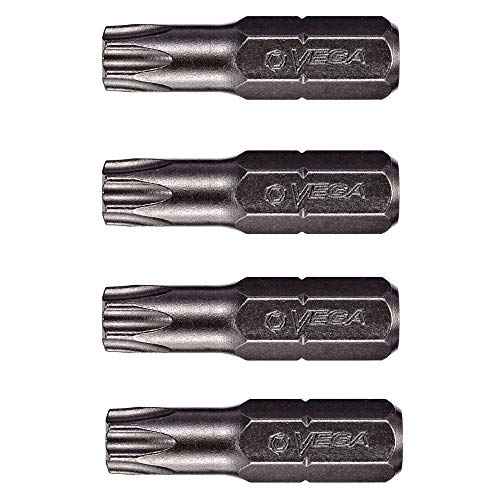 VEGA T45 TORX Security Bits. Professional Grade ¨ù Inch Hex Shank TORX T-45 S2 Steel 1" Security Bits. 125TT45A-4 (Pack of 4)