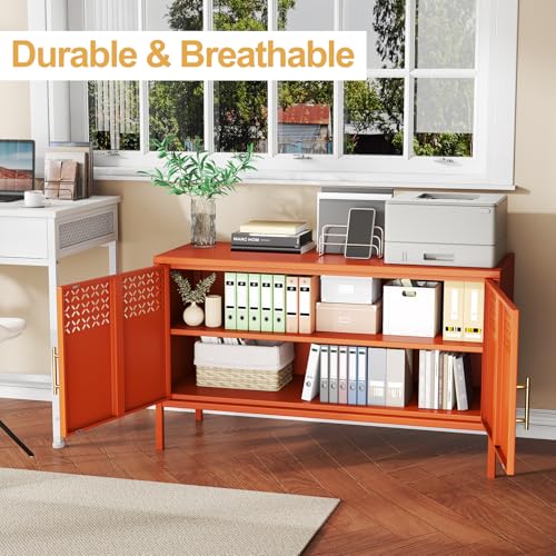 Metal Locker Cabinet with Adjustable Shelf & Magnetic Lock - Office & Home Storage, Orange