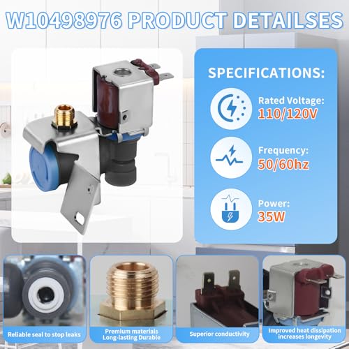 Whirlpool WPW10498976 Ice Maker Water Inlet Valve 1/4-Inch