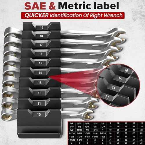 40 PCS Efficient Modular Wrench Organizer, Wrench Holder for Tool Drawer Storage, Wrench Tool Organizers with Metric & SAE Label, Professional Wrenchs Rack Organizer Set, Black