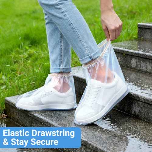 10 Pairs Shoe Covers Waterproof Rain Boot Covers for Women & Men, Plastic Disposable Shoe Protectors with Non-Slip Soles, Slip-On Outdoor Overshoes for Wet Weather, Commuting, Dog Walking (Clear)