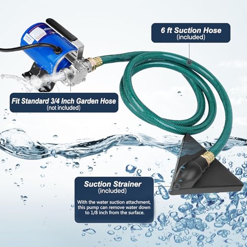 TecHome Portable Water Transfer Pump 1/10HP Blue - 115V Garden Hose Pump