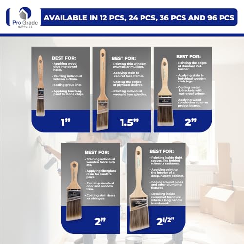 Pro Grade 5-Piece Paint Brush Set for Walls, Trim & Stain - Professional Quality