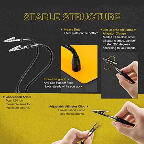 KOTTO Helping Hands Soldering, Third Hand Soldering Tool PCB Holder Four Arms Helping Hands Crafts Jewelry Hobby Workshop Helping Station Non-Slip Steel Weighted Base