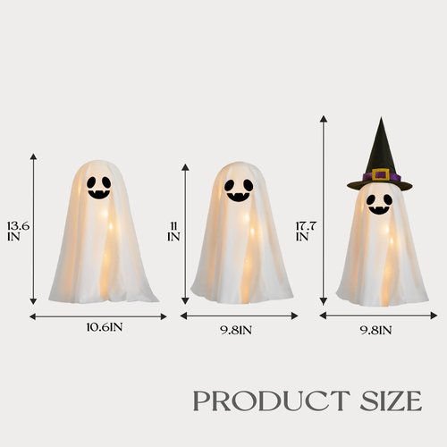 Halloween Decorations Indoor - 3 Packs DIY Light-Up Spooky Ghosts with String Lights, Witch Hats, Crafts Kits for Halloween Decor Indoor Party Home Table Mantel Room Kitchen Office