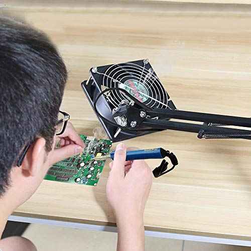 Adjustable Solder Smoke/Fume Absorber, Remove Fume Extractor Absorber Fan Quiet Working Fan with Adjustable Table Clamp for ESD Soldering Station Work, Eliminate Toxic Fumes helpful for Health