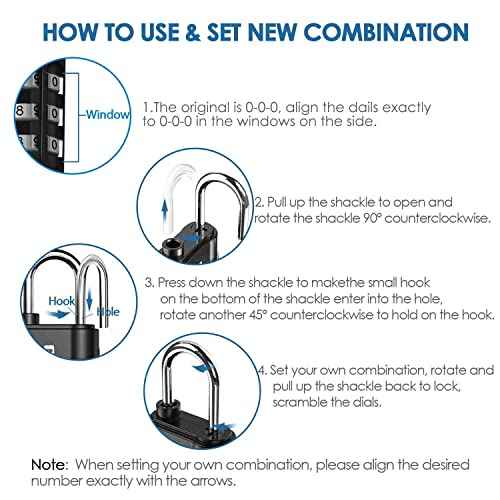 GIVERARE 4 Pack Combination Lock, 3-Digit Padlock Keyless, Resettable Luggage Locks for Backpack, Gym & School & Employee Locker, Weatherproof Travel Lock for Fence, Backyard Gate, Hasp, Case-Black