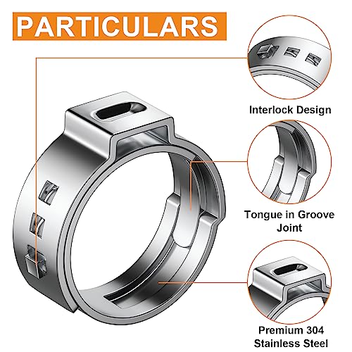 50 PCS 1/2 Inch PEX Cinch Clamp Rings, 304 Stainless Steel Single Ear Hose Clamps for Plumbing and Pipe Fitting Connections, PEX tubing Pipe Fitting by RTHIEAI