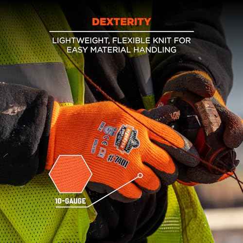Ergodyne ProFlex 7401 Coated Winter Work Gloves, Latex Coated Palm, Thermal Fleece Lining, Orange
