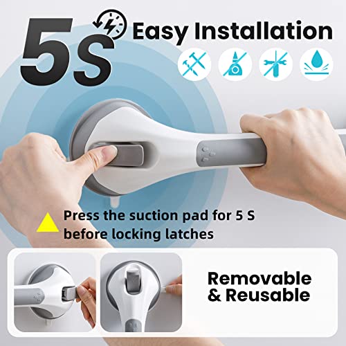 TAILI 16.8-Inch Suction Shower Grab Bars for Elderly, 2 Pack, Grey