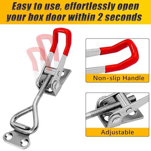 2 Pack Toggle Latch Clamp 4001 Adjustable 304 Stainless Steel Toggle Hasp Latches for Smoker Lid Jig Freezer Door Cooler Box Case Trunk Draw Chest, Quick Release 330Lbs Holding Capacity