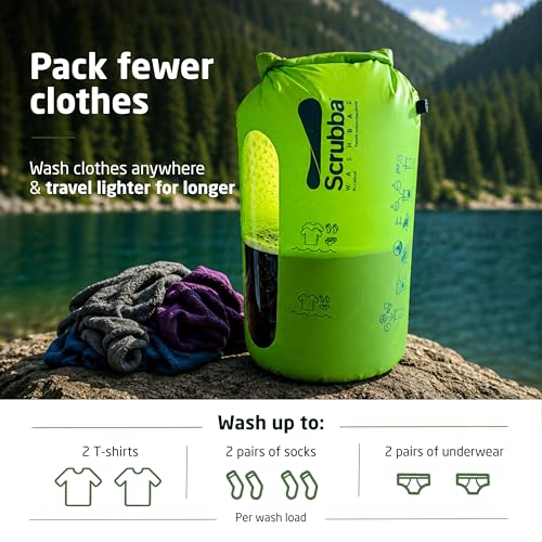 Scrubba Portable Wash Bag - Ultralight Travel Clothes Washer with Washboard, 5 oz