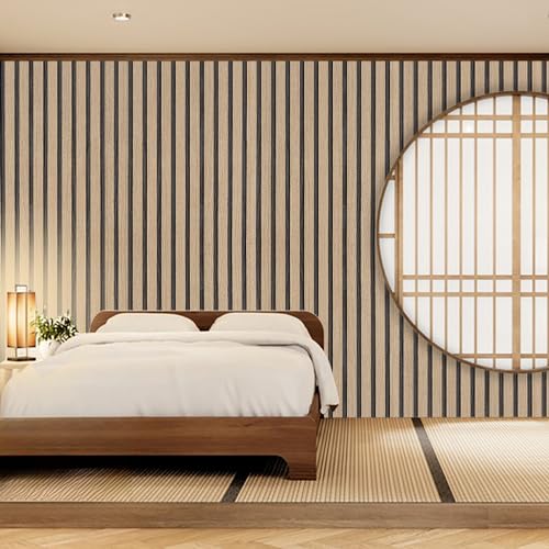 Dark Brown Wood Slat Peel and Stick Wallpaper - 17.5"x100" Textured Faux Wood Wall Panel for Bedroom & Kitchen