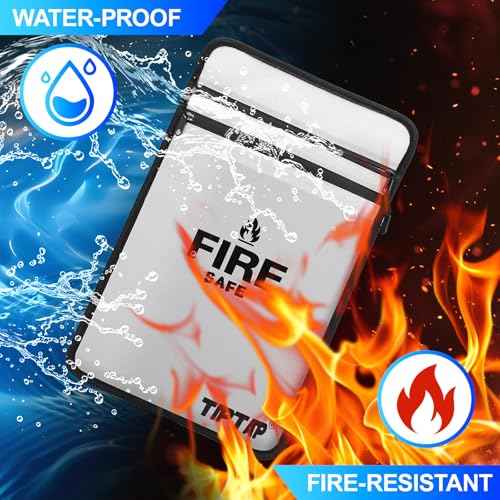 TIPTAP Fireproof Document Bag with Two Pockets, 11x15IN Waterproof Money Bag with Zipper, Essential Document Storage Organizer, Envelope Wallet for Valuables Documents, Cash, Passports and More