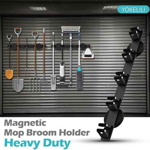 Magnetic Mop Broom Holder, Strong Non Slip Magnetic Broom Mop Hanger, Heavy Duty Magnetic Hooks For Hanging Shovel Rake Tools, Wall Mounted Utility Storage Magnet Rack (5 Rack)