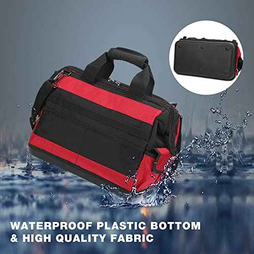WORKPRO 16" Top Wide Mouth Tool Bag with Water Proof Rubber Base, Multi-Compartment, 46 Pockets, For Tool Organizer & Storage, W081122A