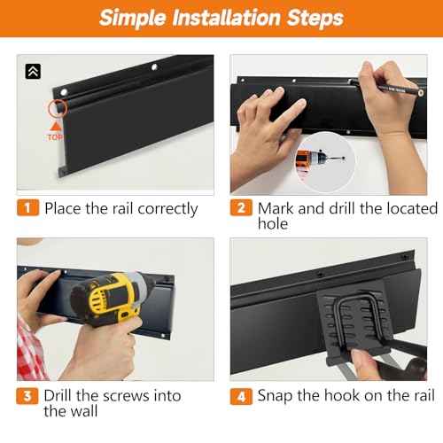 Garden Tool Organizer Wall Mount, Heavy Duty 48 Inches Garage Organization and Storage Racks for Yard Tools with 6 Hooks, Tool Hangers Holders for Hanging Folding Chair, Rake and Shovel