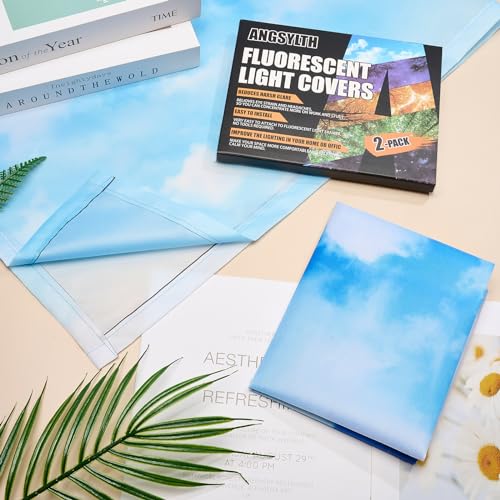 ANGSYLTH Fluorescent Light Covers 4x2 Feet Blue Skies & White Clouds Set for Ceiling Lighting