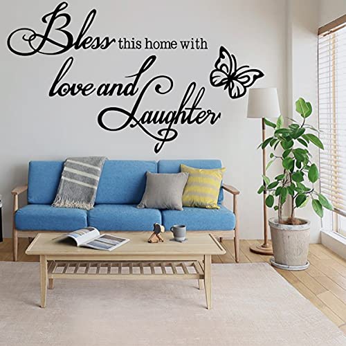 Wall Decal Wall Sticker Inspirational Quotes Bless This Home with Love and Laughter Wall Decal Wall Stickers for Bedroom Living Room Nursey Classroom Home Decor.