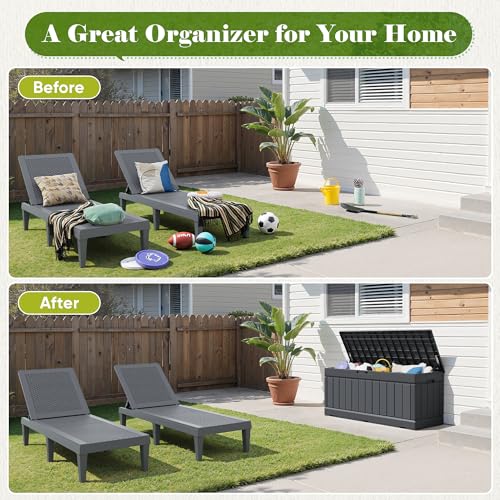 Flamaker 80 Gallon Waterproof Resin Outdoor Storage Box Grey Deck Bench