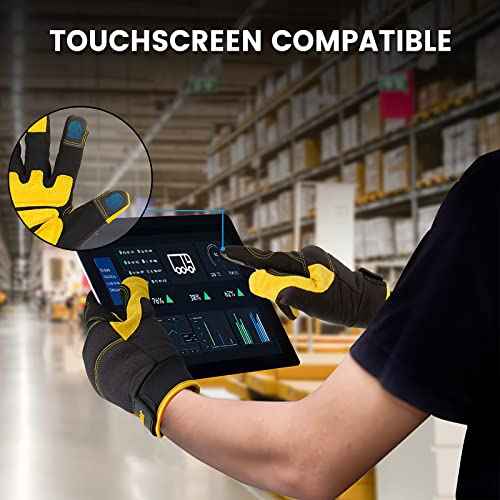 JUMPHIGH Mens Work Gloves, Synthetic Leather Mechanic Gloves, Utility, Touchscreen, Multipurpose, Construction, Warehouse, Truck Driving (L)