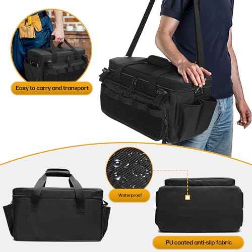 17-Inch Tool Bag with 3 Tool Pouches, Tool Storage Organizer for Men with Anti-friction and Padded Bottom, Tactical Range Bag, Multi-functional Work Bag for Repairman, Electrician, Carpenter