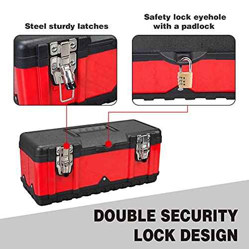 Steel Tool Box 15.5 Inch Small Portable Tool Organizer Box with Built-in Short Non-slip Handle Car Box with Removable tray