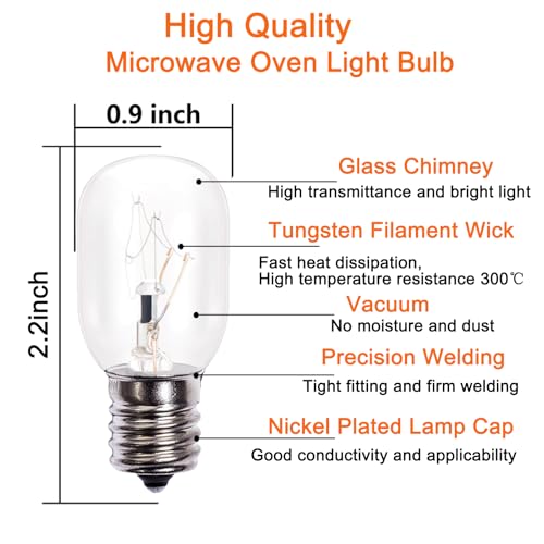 40W E17 Microwave Oven Light Bulb - 6 Pack, Incandescent Replacement for Whirlpool/GE/Maytag