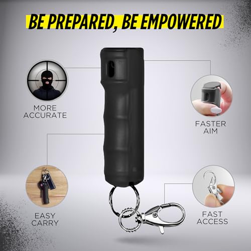 Pepper Spray Keychain Flip Top Safety, Police Strength Keychain Pepper Spray for Women, Men, 16 ft Range, Finger Grip for More Accurate, Quick Release Keychain for Easy Carry, Fast Access