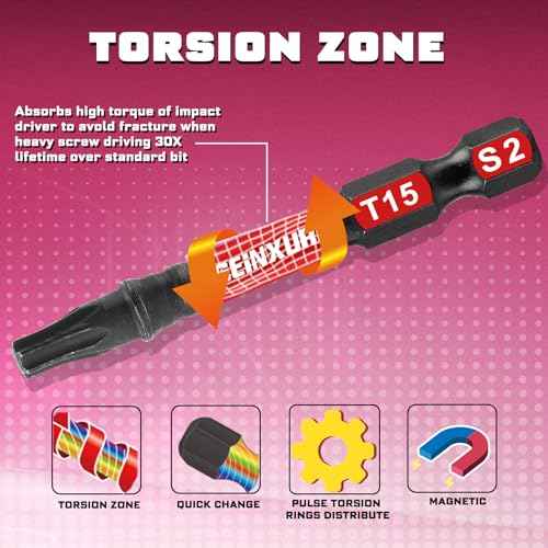 28Pieces Impact Screwdriver Bits Set, Magnetic S2 Steel Phillips/Slotted/Square/Torx Insert Power Bits Tips, Impact Bit Holder with Pink Storage Box Case