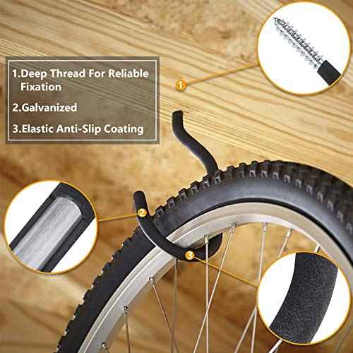 KURUI Road Bike Hooks for Garage Wall, 6 Pack Heavy Duty Bicycle Hangers for Hanging, Wall Mount Bicycle Storage for Ceilings, No Drill Large Ceiling Hooks for Hanging Plants