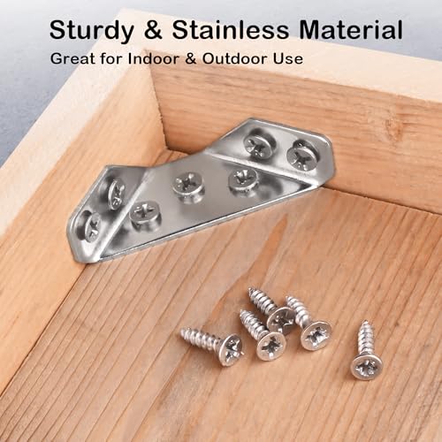 PlusRoc 12-Pack Stainless Steel Corner Brackets for Wood Furniture Support