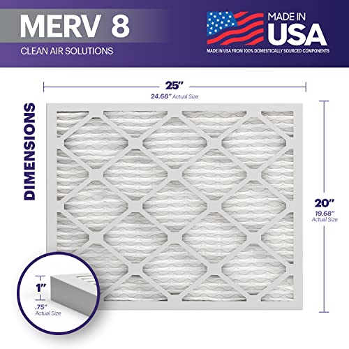 BNX 20x25x1 MERV 8 Air Filter Pack of 6 - Made in USA, Dust & Pet Defense