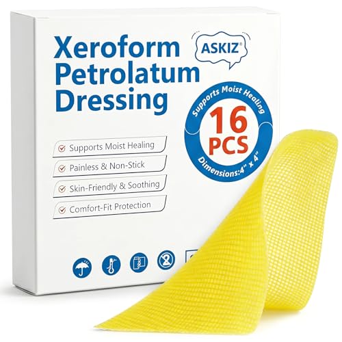 16 Pack 4x4 Inch Xeroform Petrolatum Gauze Dressings for Wound Care, Non-Adherent Mesh Pads