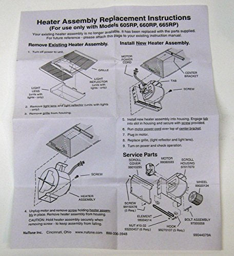 NuTone S97017648 Heater Motor Assembly for 605RP 660RP 665RP 665RF 665RSP