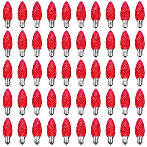 Meconard C9 Led Replacement Christmas Light Bulbs, C9 Shatterproof Led Bulbs for Christmas Indoor Outdoor String Lights, E17 Intermediate Base, Commercial Grade Holiday Bulbs, Red, 50 Pack
