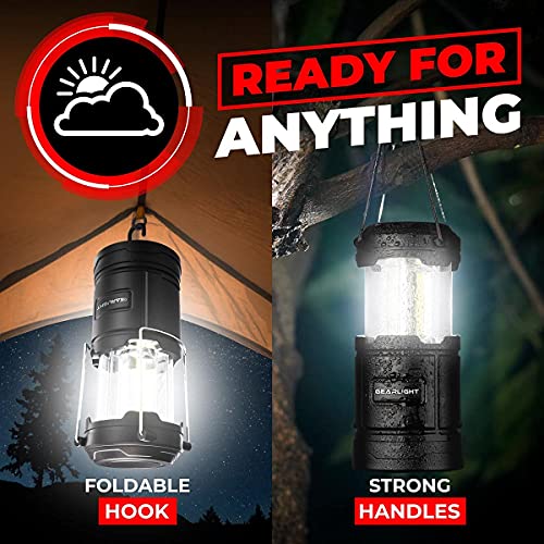 GearLight Black Camping Lantern - Portable LED Battery-Powered Lantern with Magnetic Base & Foldable Hook for Emergency & Camping