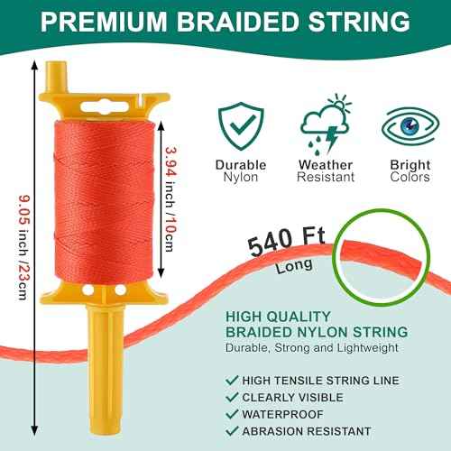 Mason String Line Reel with 10 String Line Level Kit, 540FT #18 Braided Nylon Mason String-line for Masonry Tools, Construction, Gardening, DIY(Orange)