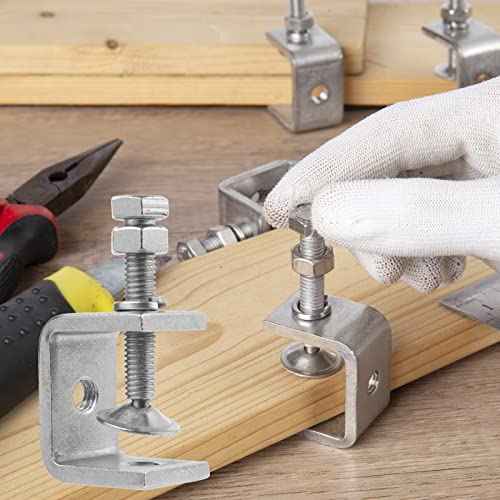 2 Pack 304 Stainless Steel Small C Clamps 1 Inch Mini C-Clamps Heavy Duty With Wide Jaw Opening for Woodworking and Welding Mounting (30mm)